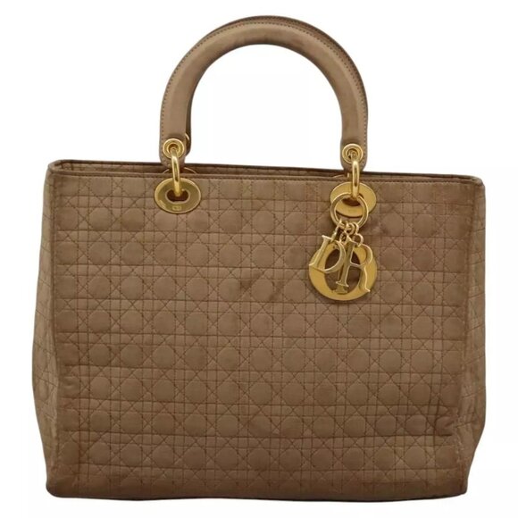 Christian Dior Canage Hand Bag Nylon Beige Gold Auth